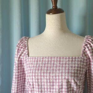 Pink Gingham Puff Sleeve Dress